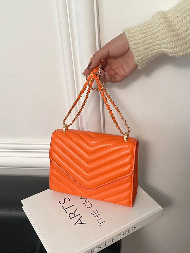 Mini Minimalist Chevron Flap Square Bag: Orange