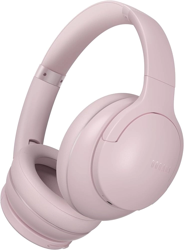 DOQAUS Bluetooth Headphones Over Ear, 90H Playtime Bluetooth 5.3 Wireless Headphones, 3 EQ Mode, HiFi Stereo Bass Headphones Wireless with Mic, Soft Earmuff,Foldable Headphone for Phone/PC(Pink)