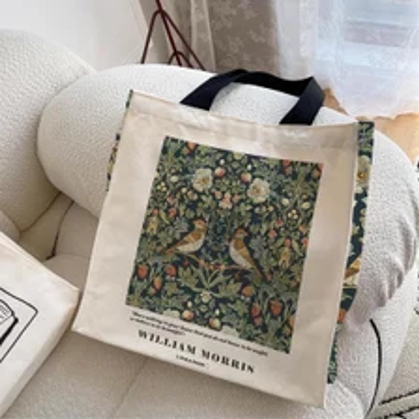 Sac fourre-tout en toile inspiré de William Morris Sac fourre-tout artistique en toile esthétique avec fermeture à glissière et poche intérieure Sac week-end