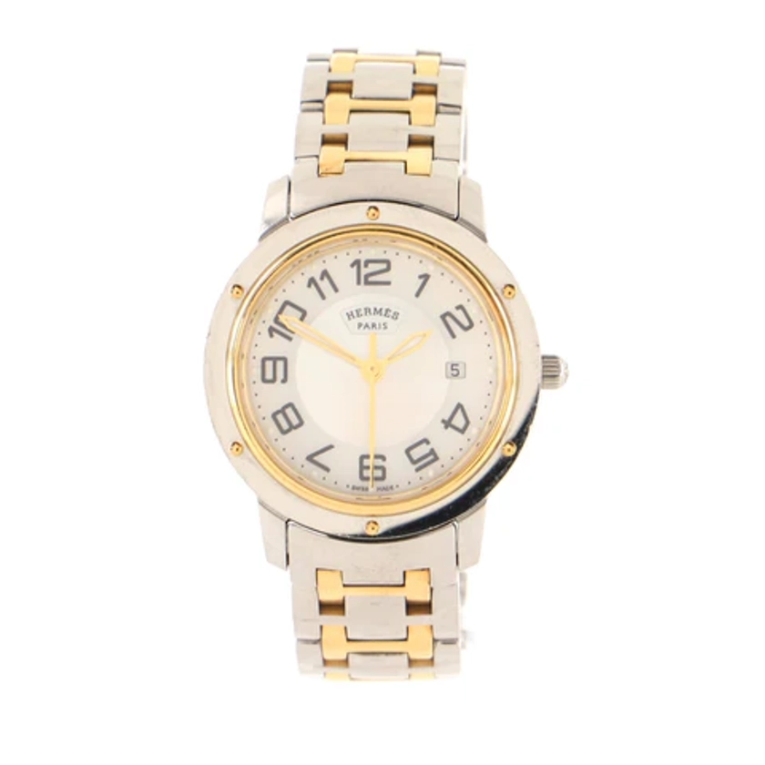 Hermes Clipper Quartz Watch Stainless Steel with Plated Metal and Mother of Pearl 28
