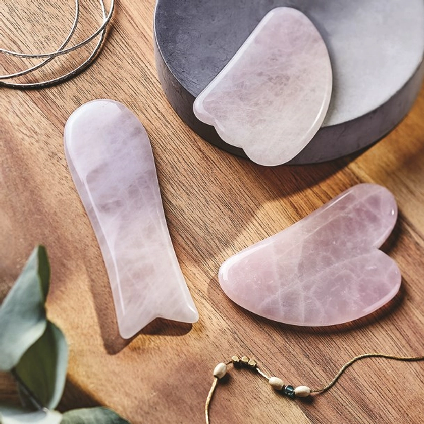 Coffret 3 Gua Sha visage en quartz rose