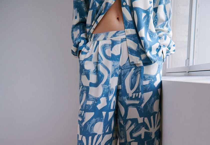 Pantalon Abstrait empreinte bleu Relax viscose