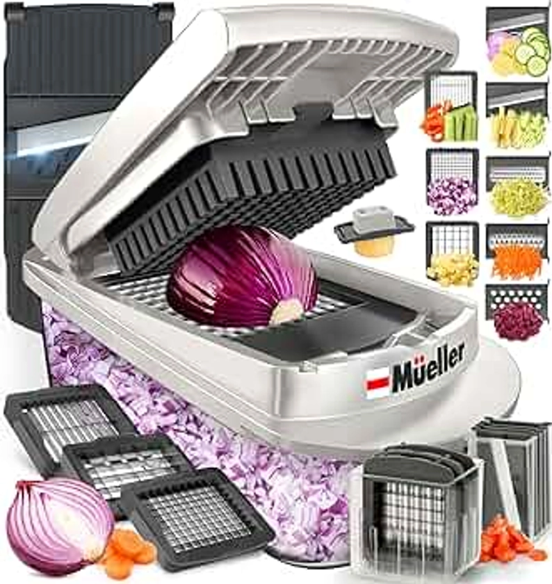 Mueller Pro-Series 10-in-1, 8 Blade Vegetable Chopper, Onion Mincer, Cutter, Dicer, Egg Slicer with Container, French Fry Cutter Potatoe Slicer, Home Essentials & Kitchen Gadgets, Salad Chopper