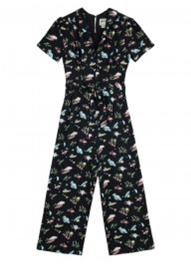 Dani ‘50s Resort Print Button-Down Jumpsuit