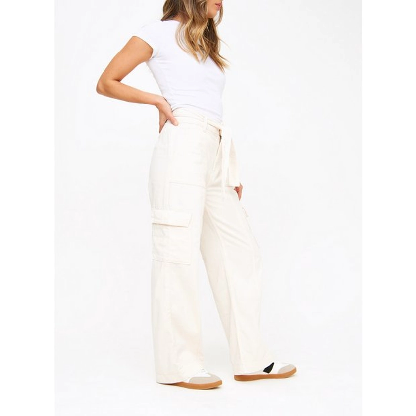 Buy Neutral Belted Wide Leg Cargo Denim Jeans 8R | Jeans | Tu