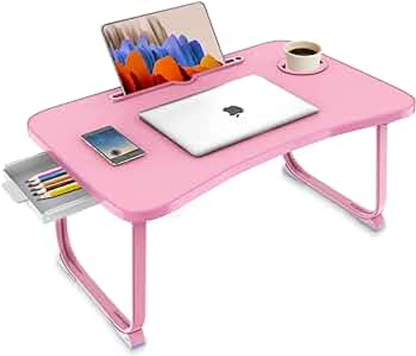 Fayquaze Lap Laptop Desk, Portable Foldable Laptop Bed Table with Storage Drawer and Cup Holder, Laptop Lap Desk Laptop Bed Stand Tray Table Serving Tray for Eating, Reading and Working