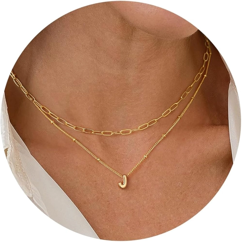 Amazon.com: Turandoss Gold Necklace for Women - Bubble Letter Necklace, Dainty Gold Balloon Layered Initial J Small Choker Necklaces for Women Trendy, Paperclip Chain Necklace Personalized Gold Jewelry Women: Clothing, Shoes & Jewelry