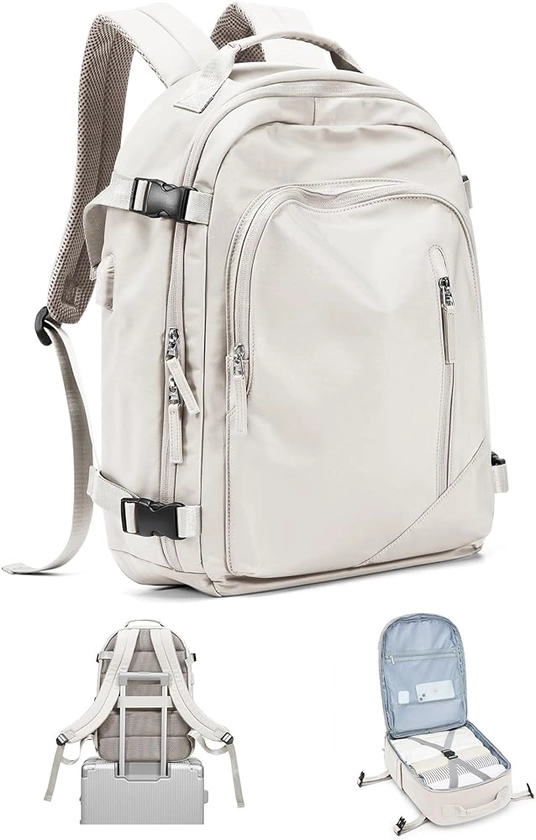 Travel Backpack for Women Men, Waterproof Carry on Backpack for Flight Approved Personal Item Bag, Business Laptop Backpack with USB Charging for Hiking Gym with Shoe Compartment Casual Daypack White