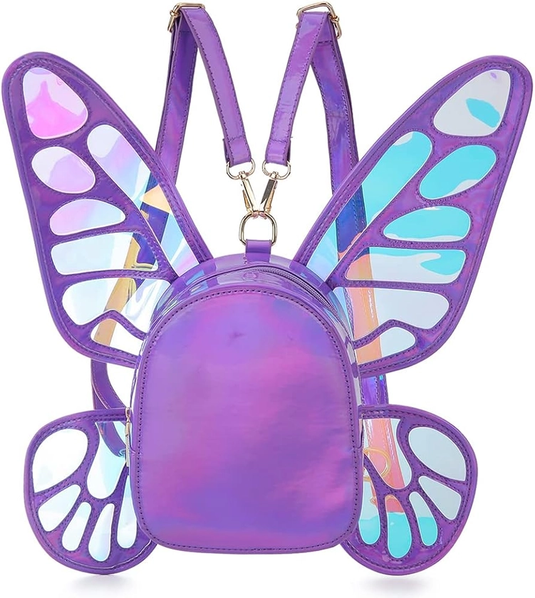 Women's Laser Holographic Backpack Butterfly Angel Wings Casual Daypack Shoulder Bag