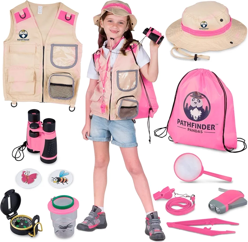 Explorer Costume Kids with Safari Vest & Hat – Kids Explorer Kit & Bug Hunting Kits for Children with Kids Binoculars, Bug Catcher for Kids, Magnifying Glass Outdoor Toys for 3+ Year Old Boys Girls