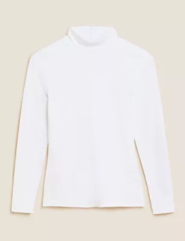 Cotton Rich Funnel Neck Long Sleeve Top | M&S Collection | M&S