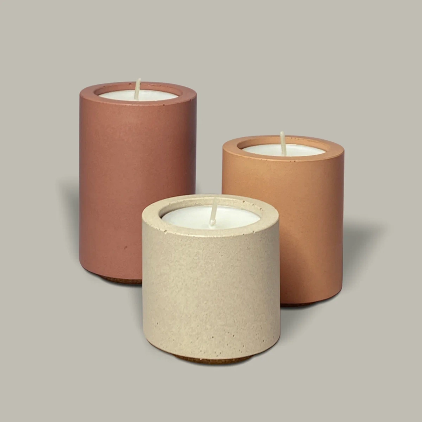 Trio of Concrete Tealight Holders - Warm Neutral