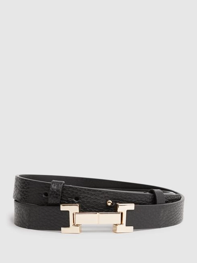 Leather Square Hinge Belt in Black - REISS