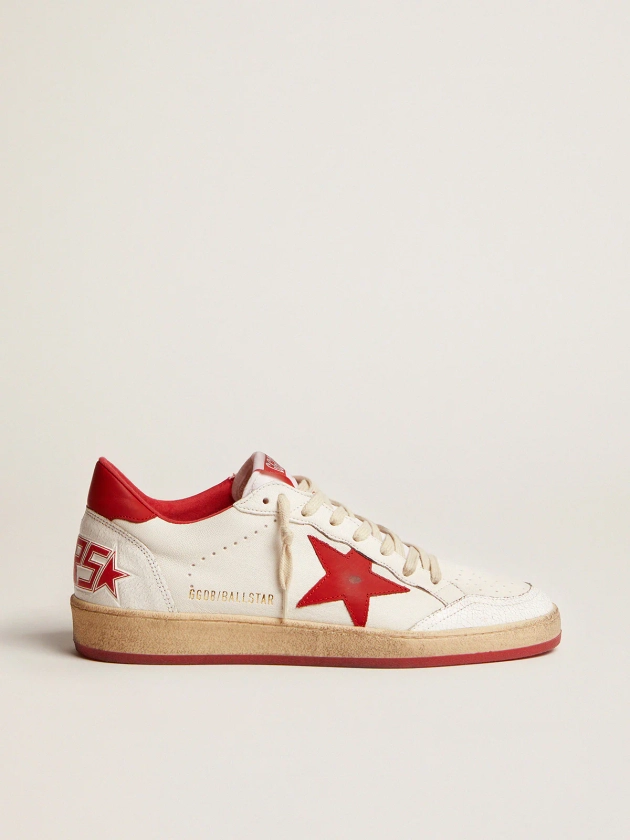 Women's Ball Star in white leather with red star and heel tab | Golden Goose