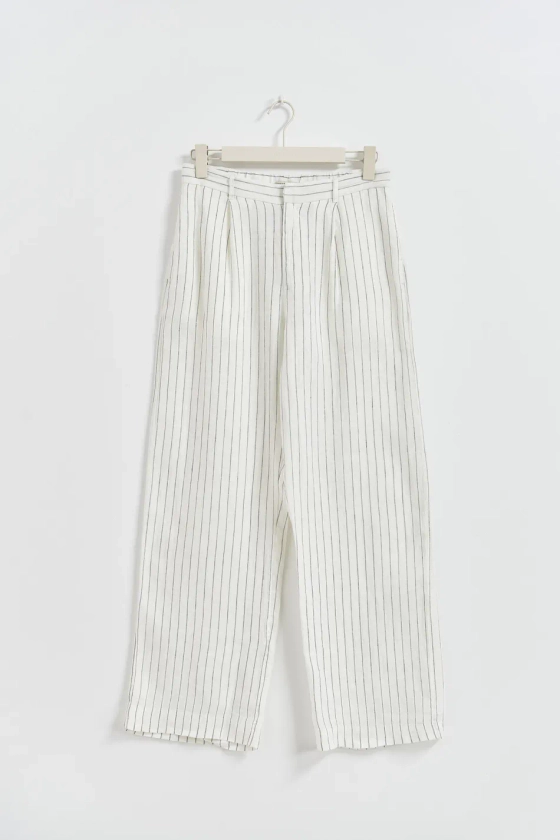 Linen trousers - White - Women - Gina Tricot