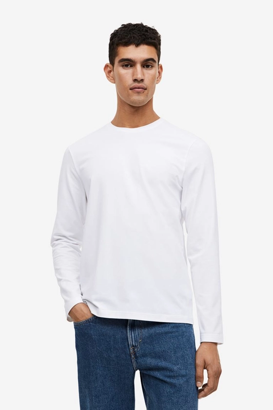 T-shirt Slim Fit en jersey - Manches longues - Longueur classique - Blanc - HOMME | H&M FR