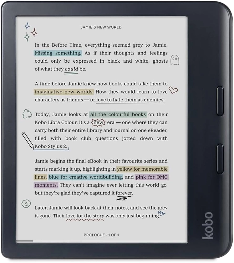 Kobo Libra Colour Black | Liseuse eBook Couleur | Écran Couleur E Ink Kaleido™ 3 sans Reflets de 7" | Option Mode Sombre | Étanche | Livres Audio | 32 Go de Stockage | Noir