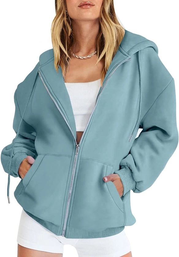 ANRABESS Women's Oversized Zip Up Hoodies Sweatshirts Y2K Clothes Teen Girl Fall Casual Drawstring Jackets with Pockets