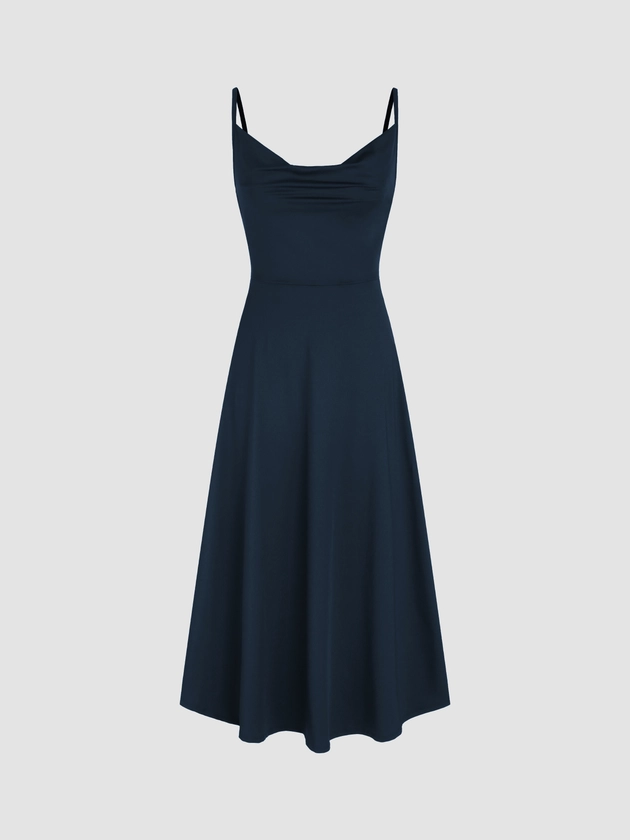 Cowl Neck Solid Ruched Maxi Dress - Cider