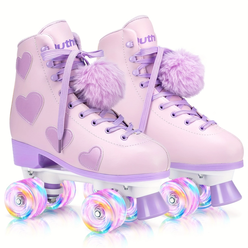 Classic Roller Skates For Women And Girl, High-top PU Leather Roller Skates With Light Up Wheels