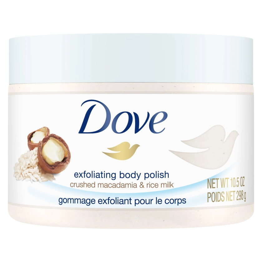 Dove Exfoliating Body Polish Macadamia and Rice Milk Body Scrub, 10.5 oz