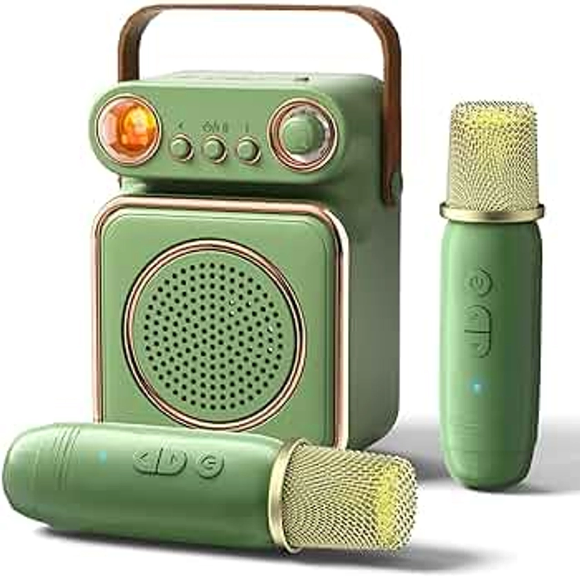 Mini Karaoke Machine for Kids, Karokee Machine with Bluetooth and Wireless Microphone, Small Karaoke Machine with Mic Toys for Kids 4, 5, 6, 7, 8, 9, 10 +Year Old (Light Green)