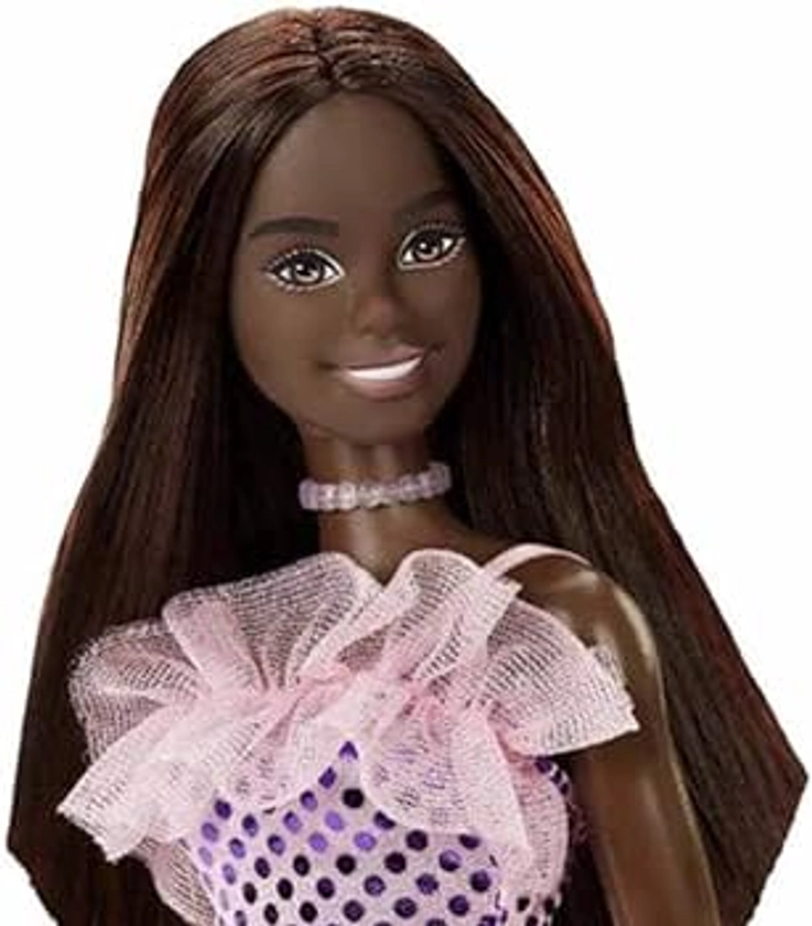 Barbie® Doll, Kids Toys, Dark Brown Hair, Pink Metallic Dress, Trendy Clothes and Accessories, Gifts for Kids : Amazon.co.uk: Toys & Games