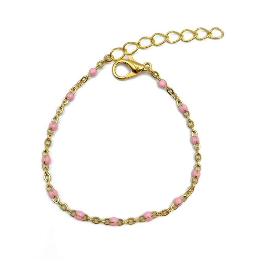 lichtroze ball chain armband - goud