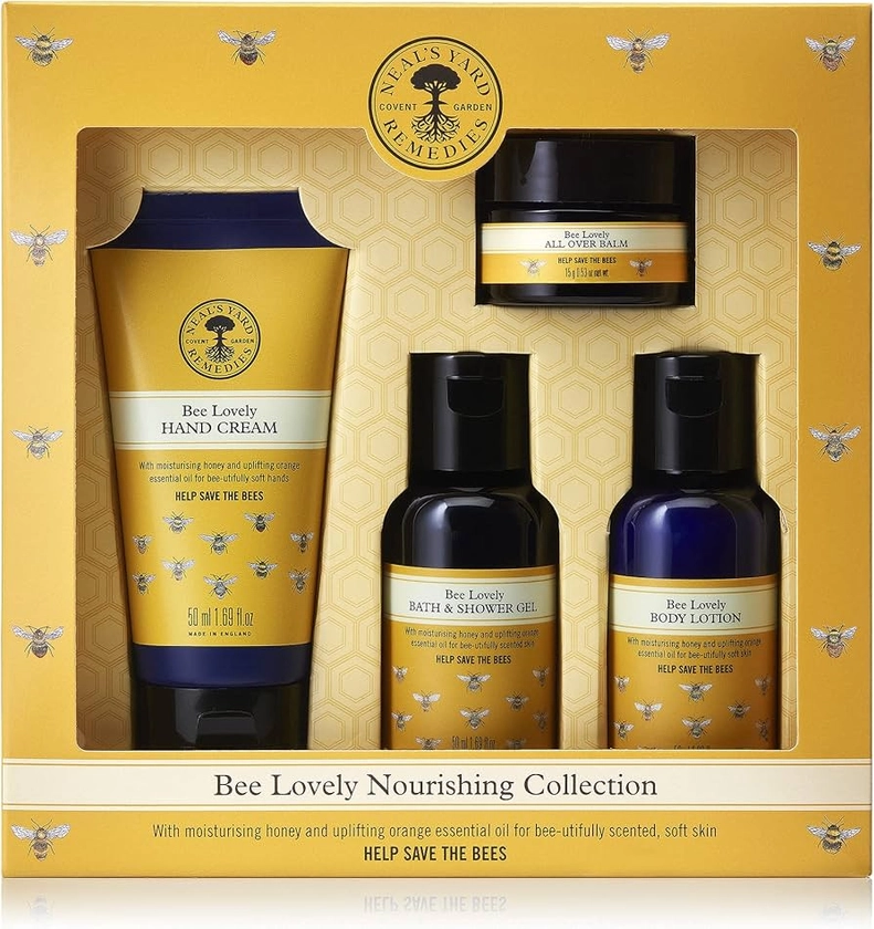 Neal's Yard Remedies | Bee Lovely Nourishing Collection | Set of Hand Cream, Shower Gel, Body Lotion & All Over Balm | Gifts for Women | Pack of 4