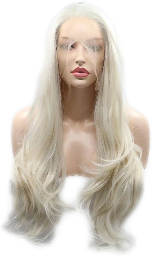 Long Natural Wave Hair Synthetic Lace Front Wigs Platinum Blonde Women's Wig Natural Hairline Glueless Wigs for Lady Party Summer Hair 24inches (Platinum Blonde)