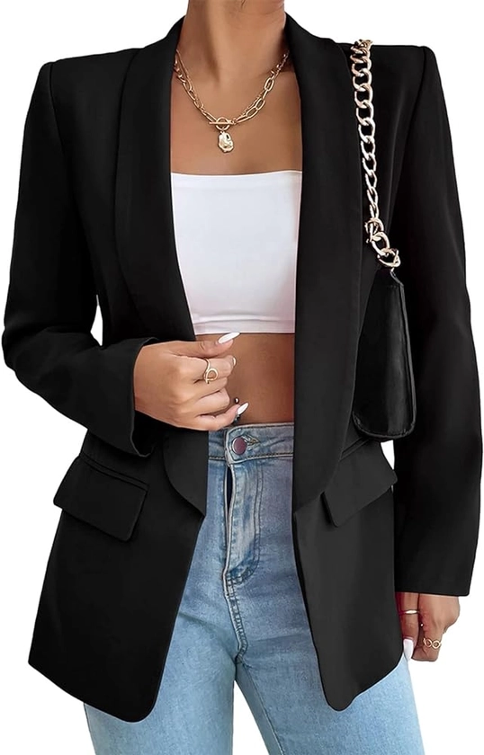 Womens Casual Blazers Long Sleeve Fashion Suit Jacket Open Front Lapel Collar Cardigan