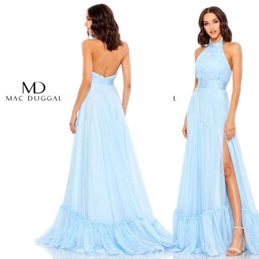 Max Duggal Tiered Chiffon 67816 Sky Blue Gown