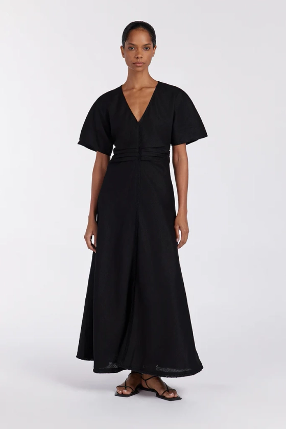 ZAHARA BLACK FRINGING MIDI DRESS