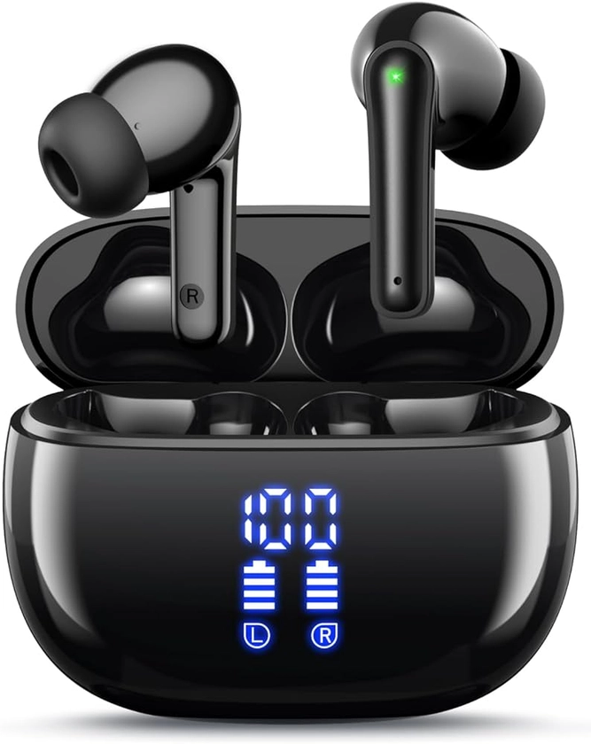 Wireless Earbuds Bluetooth Headphones, 40H Playtime Stereo IPX5 Waterproof Ear Buds, LED Power Display Cordless in-Ear Earphones with Microphone for iOS Andriod Cell Phone Sports