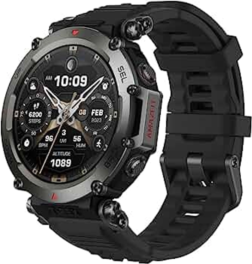 Amazfit T-Rex Ultra Smart Watch 47mm for Men, 20-Day Battery Life, 30m Freediving, Dual-Band GPS & Offline Map Support, Mud-Resistant 100m Water-Resistant, Military-Grade Outdoor Sports Watch, Black