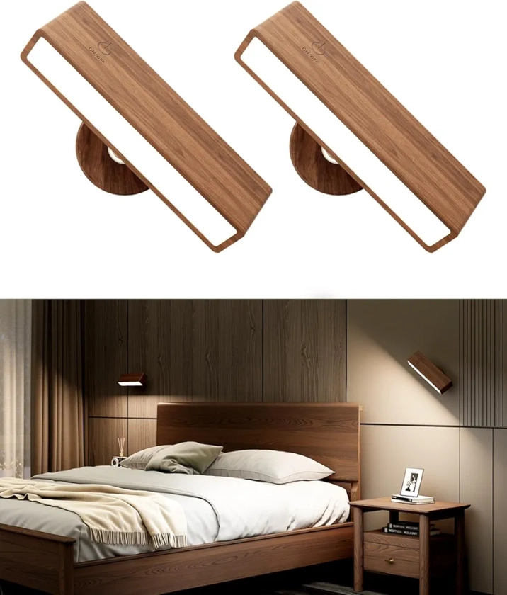 DetarZinLED Lot de 2 Lampe Murale Sans Fil Rechargeable USB,Applique Murale Intérieure Bois,Réglage de La Luminosité Applique Murale Sans Fil Chambre,Lampe de Chevet Murale Tactile,lampe sans fil : Amazon.fr: Luminaires et Éclairage