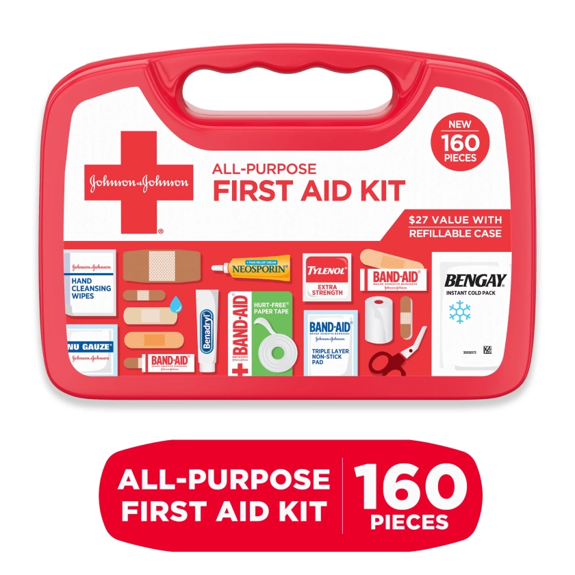 Johnson & Johnson All-Purpose Portable Compact First Aid Kit, 160 pc