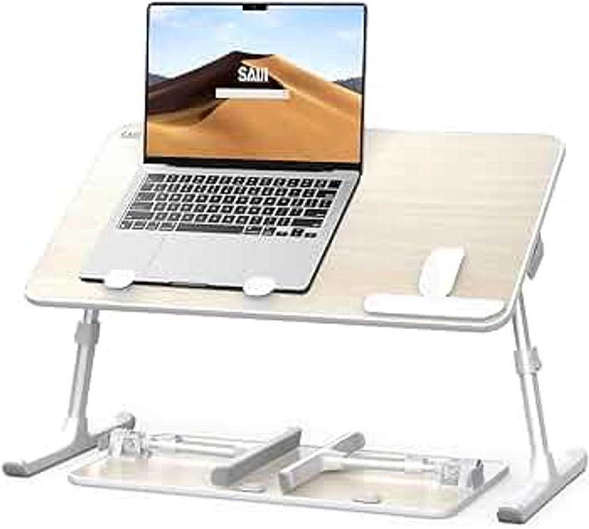 Laptop Desk for Bed, SAIJI Lap Desks Bed Trays for Eating Writing, Adjustable Computer Laptop Stand, Foldable Lap Table in Sofa and Couch（23.6 x 13Teak
