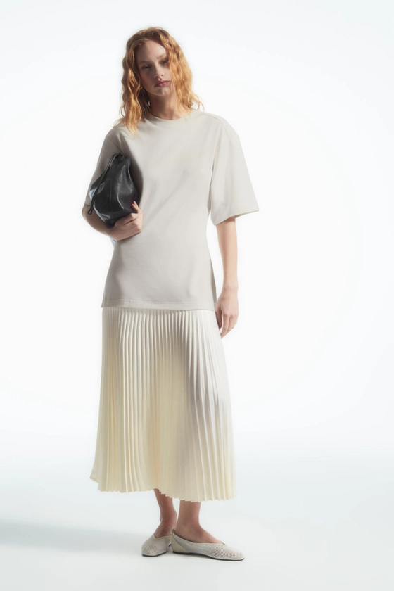 PLEATED-SKIRT T-SHIRT DRESS - STONE - Dresses - COS