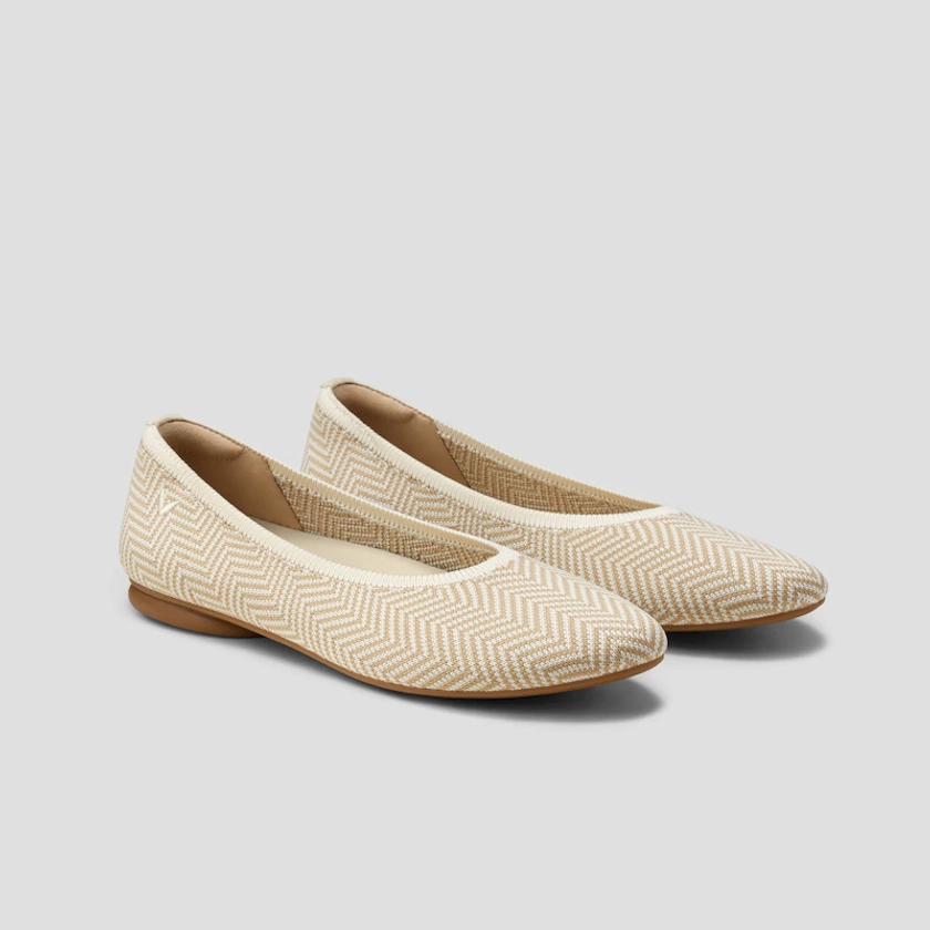 Tamia 2.0 Almond-Toe Ballet Flats in Multi Natural Chevron | VIVAIA