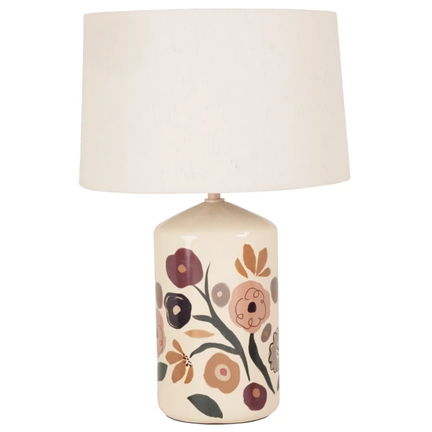 Lampe en céramique à motif floral et abat-jour en polyester recyclé