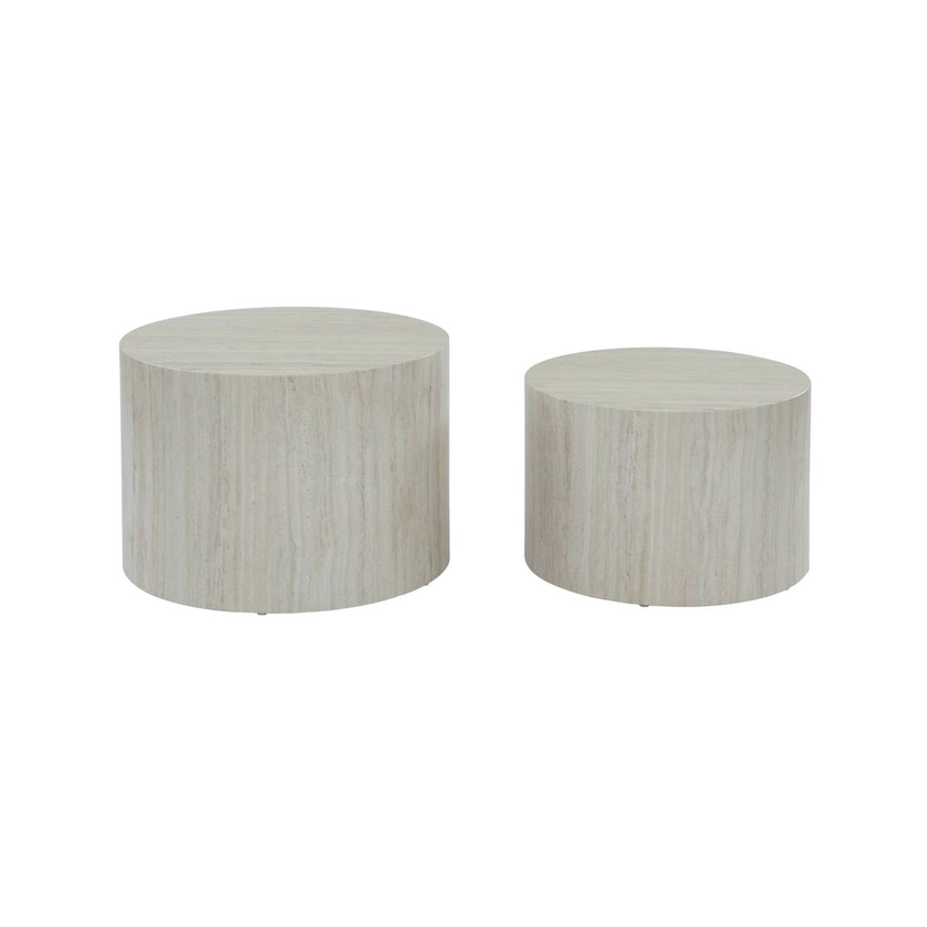 Lot de 2 tables basses gigognes rondes effet marbre PAROS