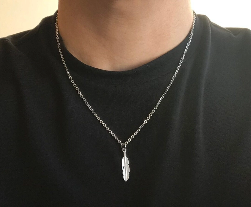 Feather Pendant Charm Stainless Steel Necklace for Men - Etsy UK