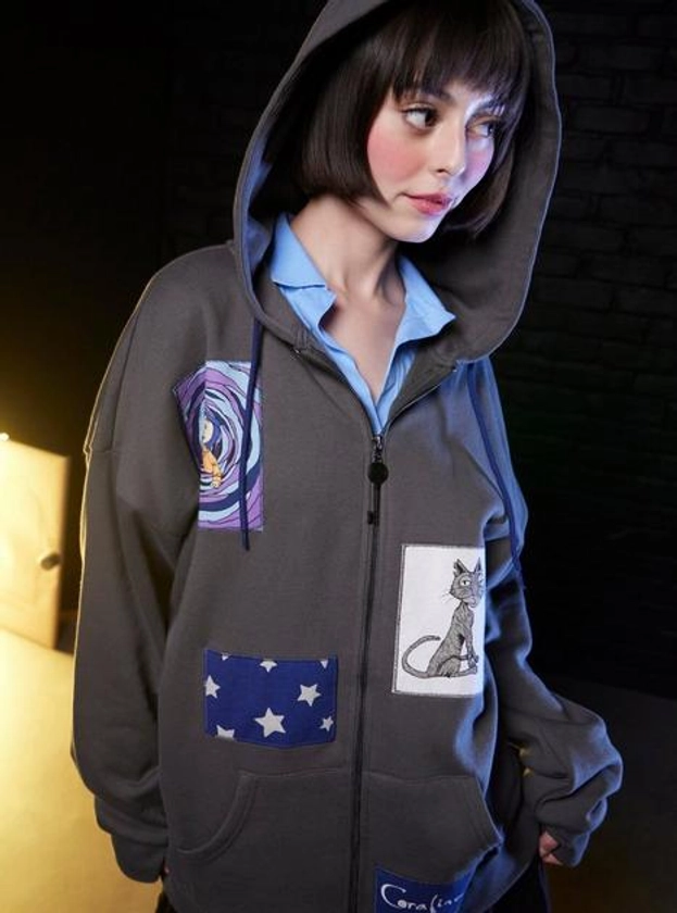 Coraline Patch Girls Oversized Hoodie | Hot Topic