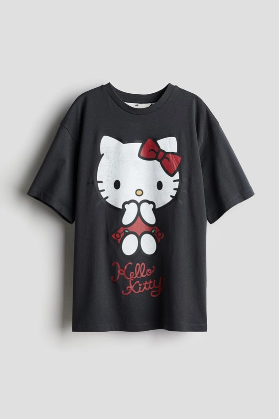 Oversized printed T-shirt - Dark grey/Hello Kitty - Kids | H&M GB