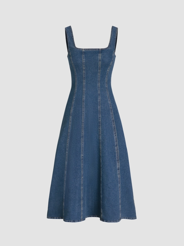 Denim Ruffle Cami Maxi Dress