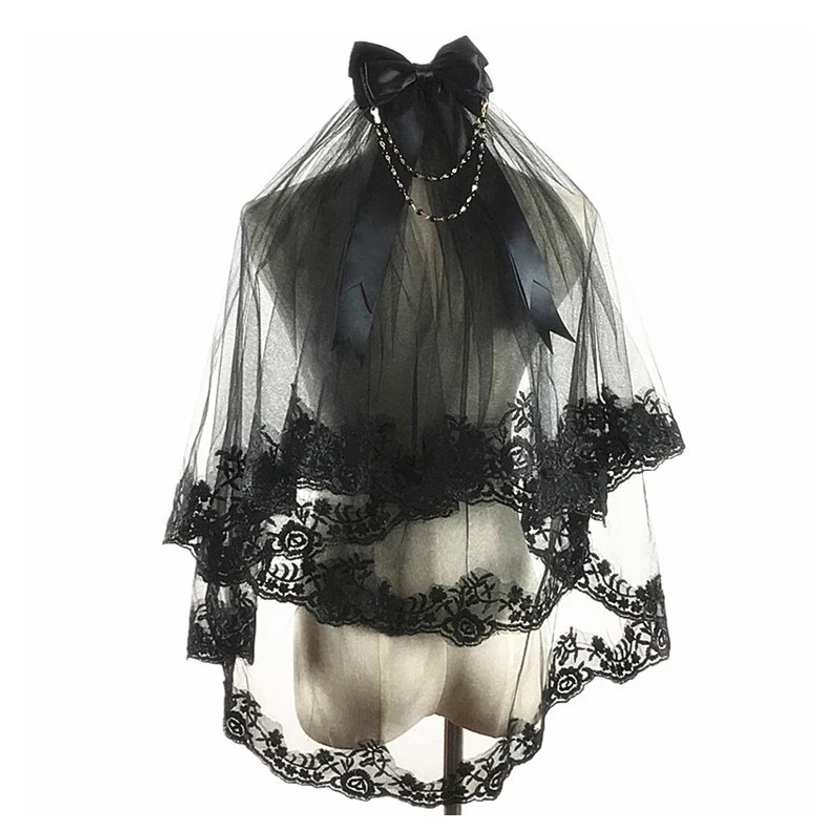 Tocado de monja Lolita para mujer y niña, disfraz gótico Loli, accesorios de Cosplay, velo de Fiesta Medieval de Halloween, diadema - AliExpress