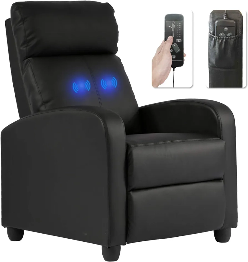 Recliner Chair for Living Room Massage Recliner Sofa Reading Chair Winback Single Sofa Home Theater Seating Modern Reclining Chair Easy Lounge with PU Leather Padded Seat Backrest (Black)
