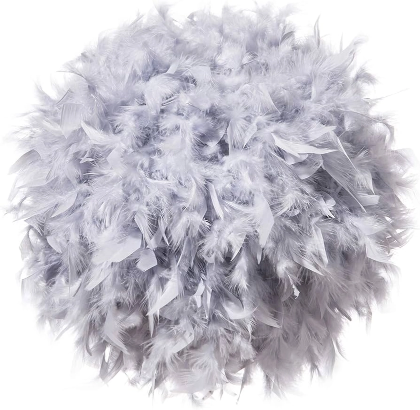 Waneway Feather Light Shade for Ceiling Pendant Light, Fluffy Lamp Shade Lampshade Lightshade for Table Lamp and Floor Lamp, Bedroom, Living Room, Wedding or Party Decoration, Diameter 40cm, Grey