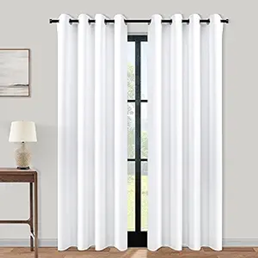 2 Panels Plain White Semi Blackout Curtains 84 Inches Long,Grommet No Non Black Out Privacy Keep Heat Fabric Darkening Thermal Window Coverings Drapes for Winter Living Room Bedroom,84 Length Pair Set